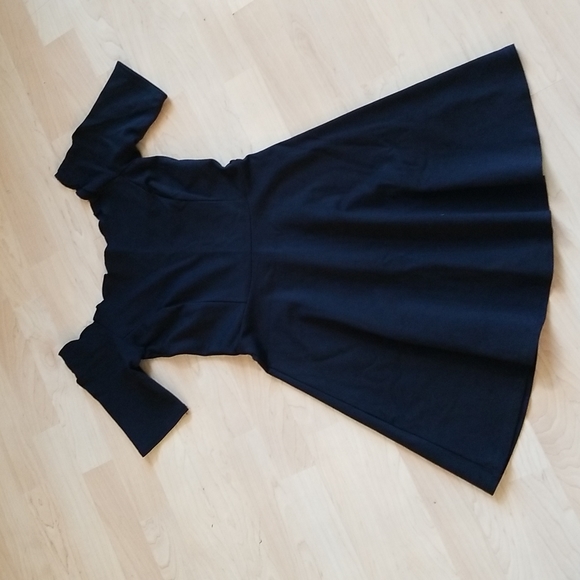 free press Dresses & Skirts - Free Press Black Black Dress Scalloped Scoop Neck Short Sleeve Flowy Midi